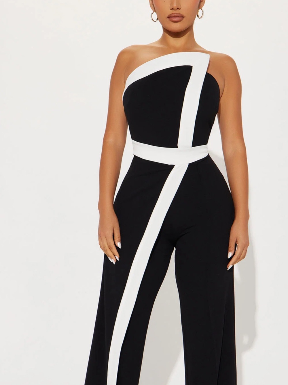 Asymmetric One-Shoulder Black & White Jumpsuit